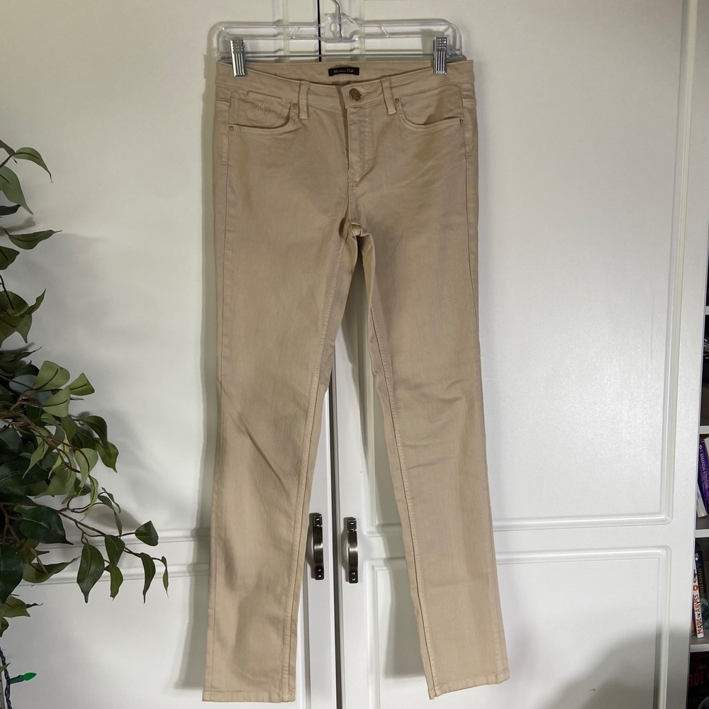 Massimo Dutti Womens Slim Fit Stretch Cotton Twill Pants Beige Tan Size 4 29x29